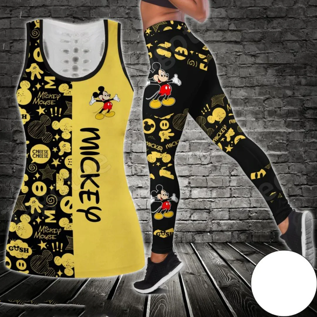 

Mickey Mouse Halloween Women's Hollow Vest and Leggings Yoga Suit Fitness Leggings Sports Suit Disney Tank Top Legging Yoga Set