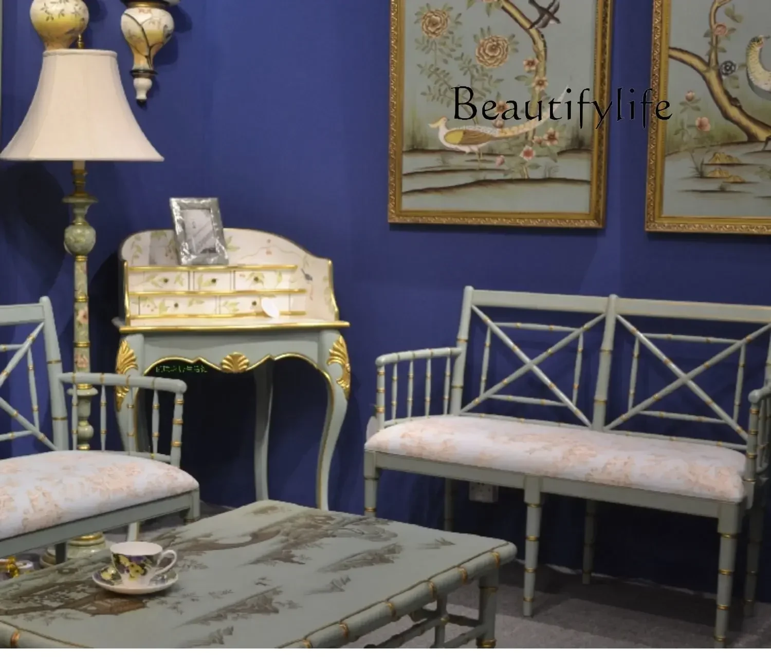 

N European New Classical Heavy Industry Painting Solid Wood Dressing Table American Country Luxury Bedroom Dresser