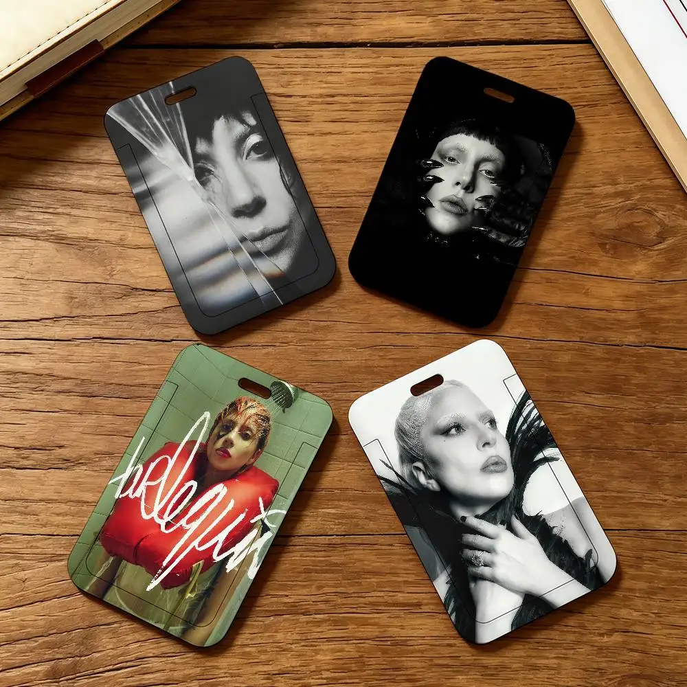 L-Lady Gaga Singer Work lanyard with ID card holder employee badge and office work permit case