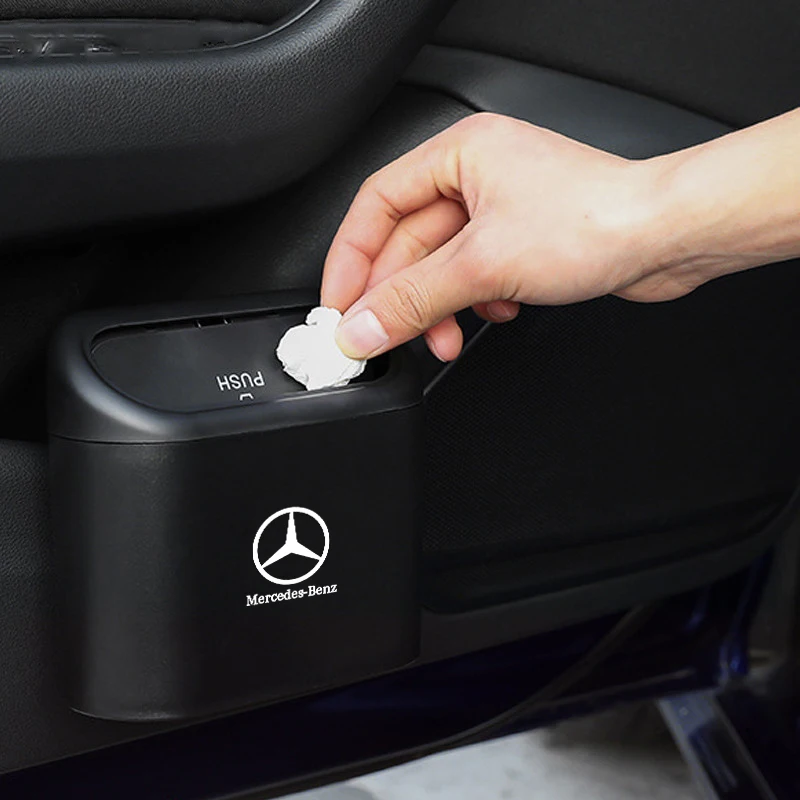 Cubo de basura portátil para coche, caja de almacenamiento de artículos diversos para Mercedes Benz W124, GLA, GLC, ML, GLB, GLK, GLE, GLS, G63, GLC43, G350d, alta calidad