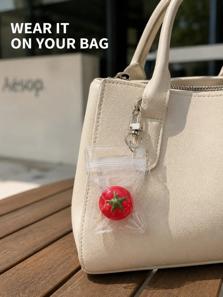 Transparent Keychain Bag Charm PVC Mini Pouch Tomato Keychain Aesthetic Fruit Charm Y2K Bag Accessory Cute Zipper Keychain Charm