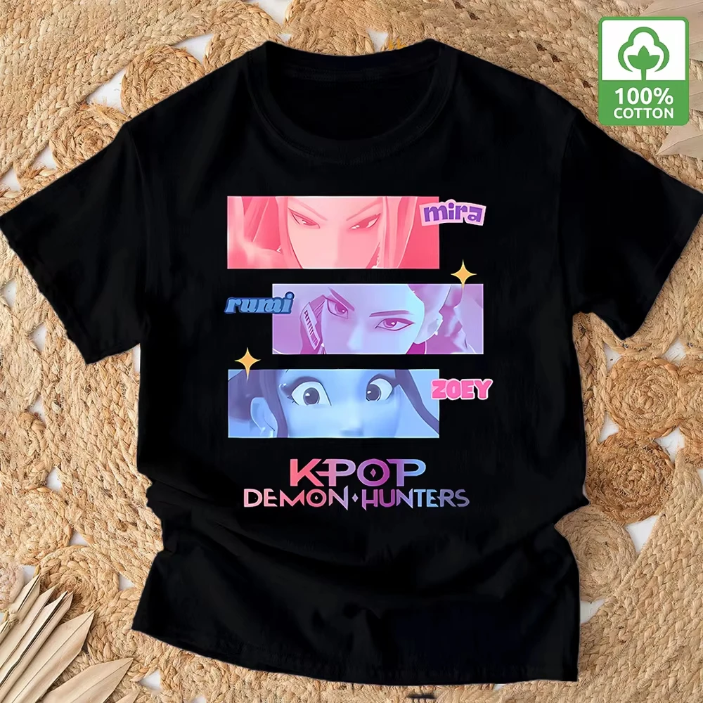 Kpop شيطان الصيادين تي شيرتات قطنية Kawaii الكرتون النمر الجرافيك Y2K ملابس الصيف Harajuku بنين بنات جولة الرقبة الشارع الشهير