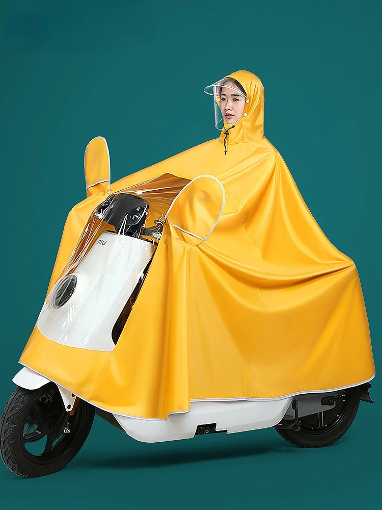 

Electric Motorcycle Raincoat Single Double Thickened Men's and Women's Long Full Body Anti-storm Rain Poncho Yellow Raincoat