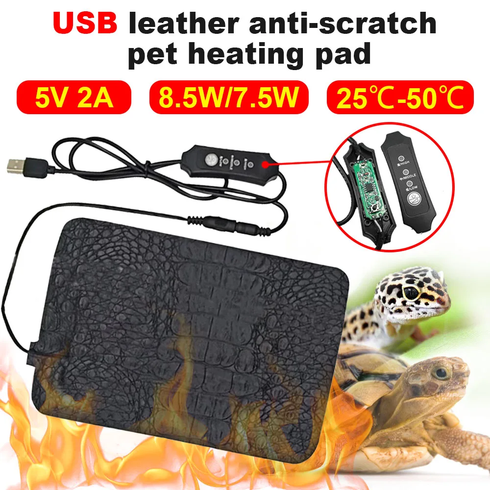 Pet Heating Pad Terrarium Reptile Heat Mat USB Electric Blanket Heater 3 Gear Adjustable Temperature Controller Incubator Mat