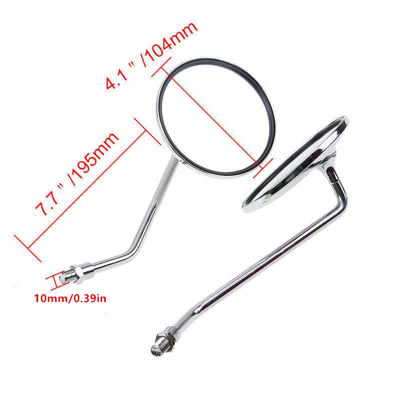 Universal Motorcycle 8mm 10mm Side Mirror Chrome Round Rearview Mirrors Old School Bobber Scooter Off-road