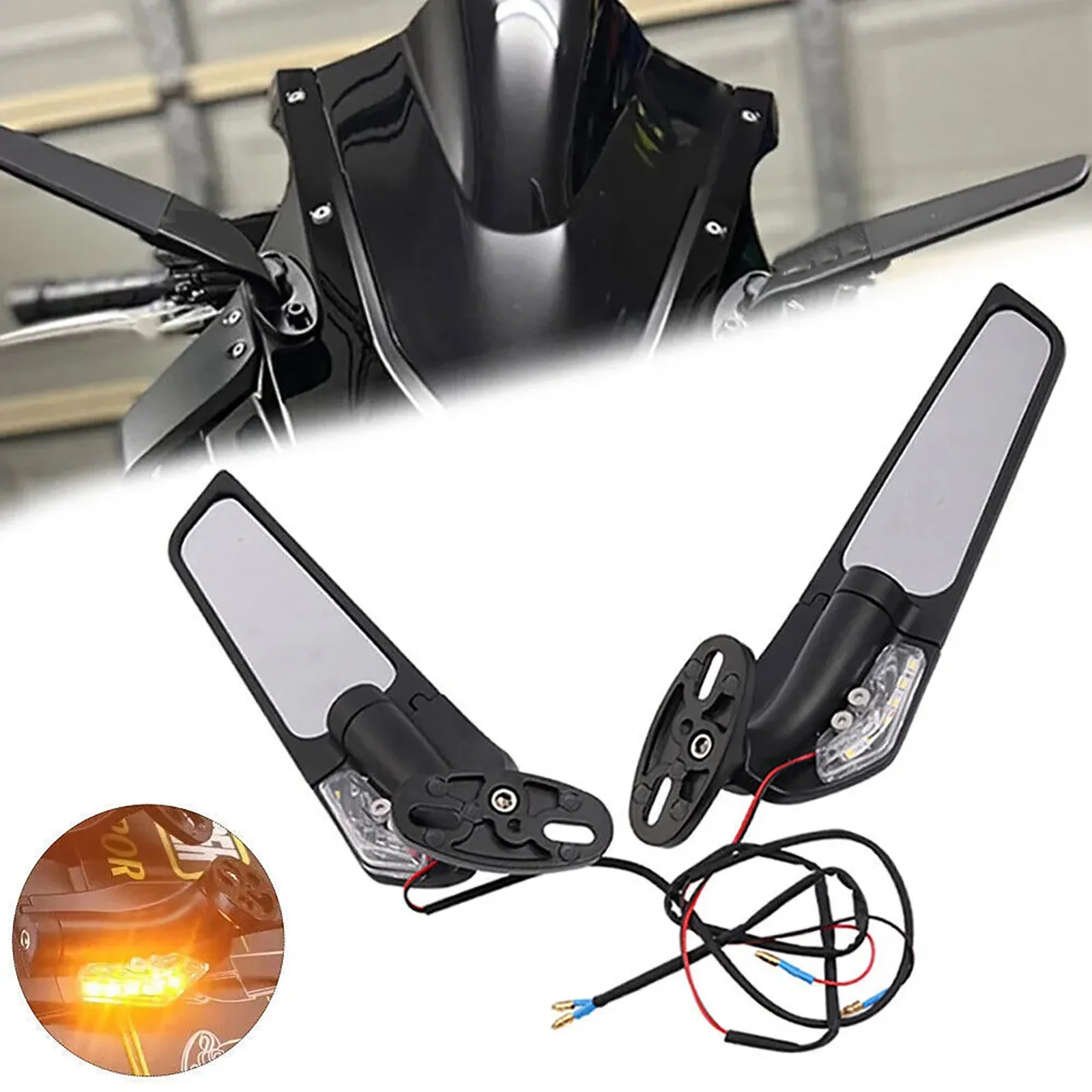 

1Pair Motorcycle Adjustable Wind Wing Rear View Side Mirrors With LED Light For Honda For Suzuki For Yamaha Motorcycle Accessory