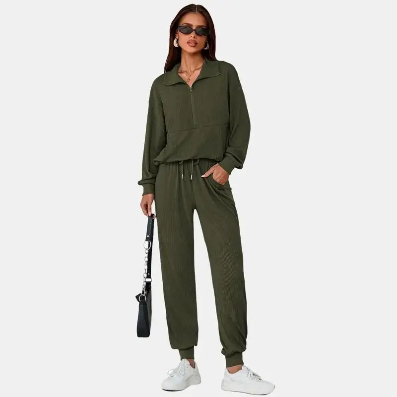 

L 86844 SemiZip Sweatshirt Set Women's Fashion Sportswear Ensemble Summer Collection Cross-Border European Style