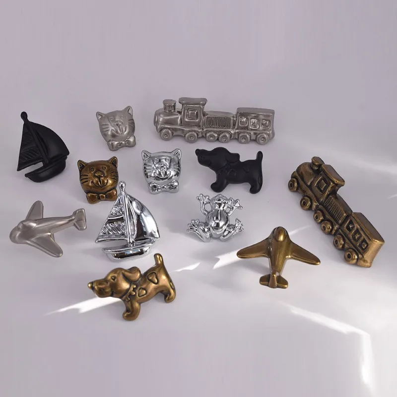 Chrome Zinc Alloy Carton Knobs Plane Train Sailboat T-shirt Shorts Children Room Hardware Cabinet Drawer Handles for Kids