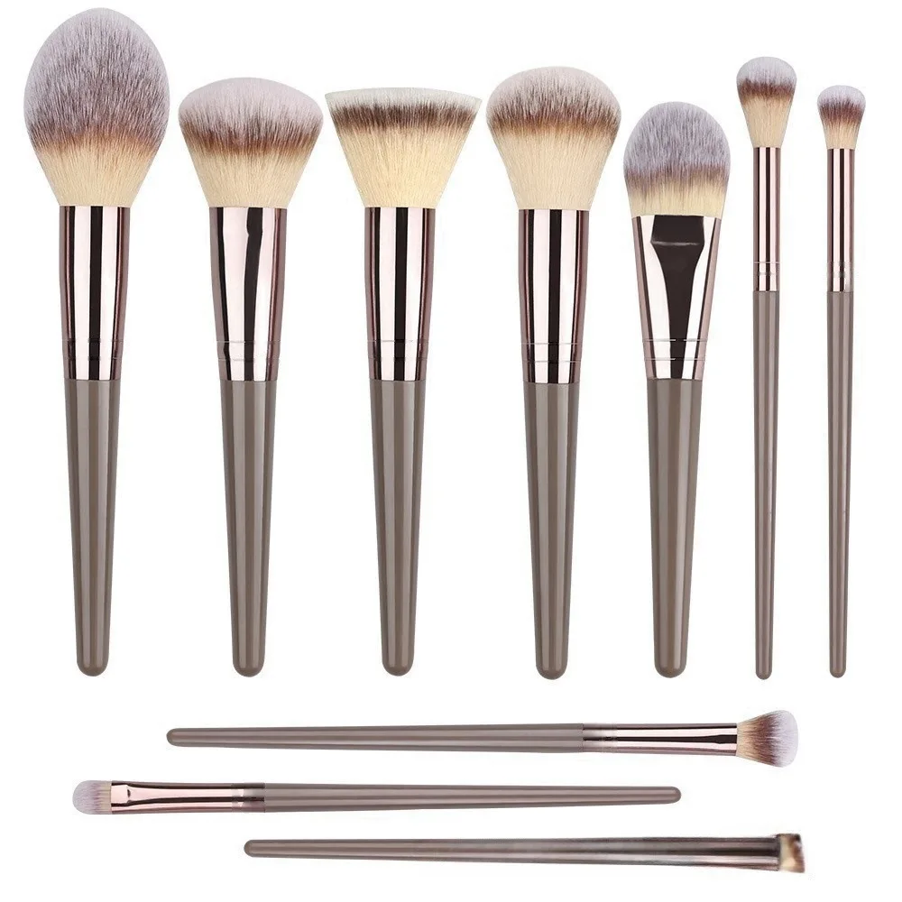 Juego de brochas para base y colorete suave portátil, color champán, 20, 15, 10, brocha cosmética, pelo sintético personalizable, uso para cara