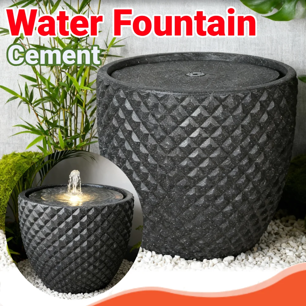 

LED Light Freestanding Waterfall Fountain Modern Round Stone Outdoor Water Fountain for Patio Porch Yard Garden Decor