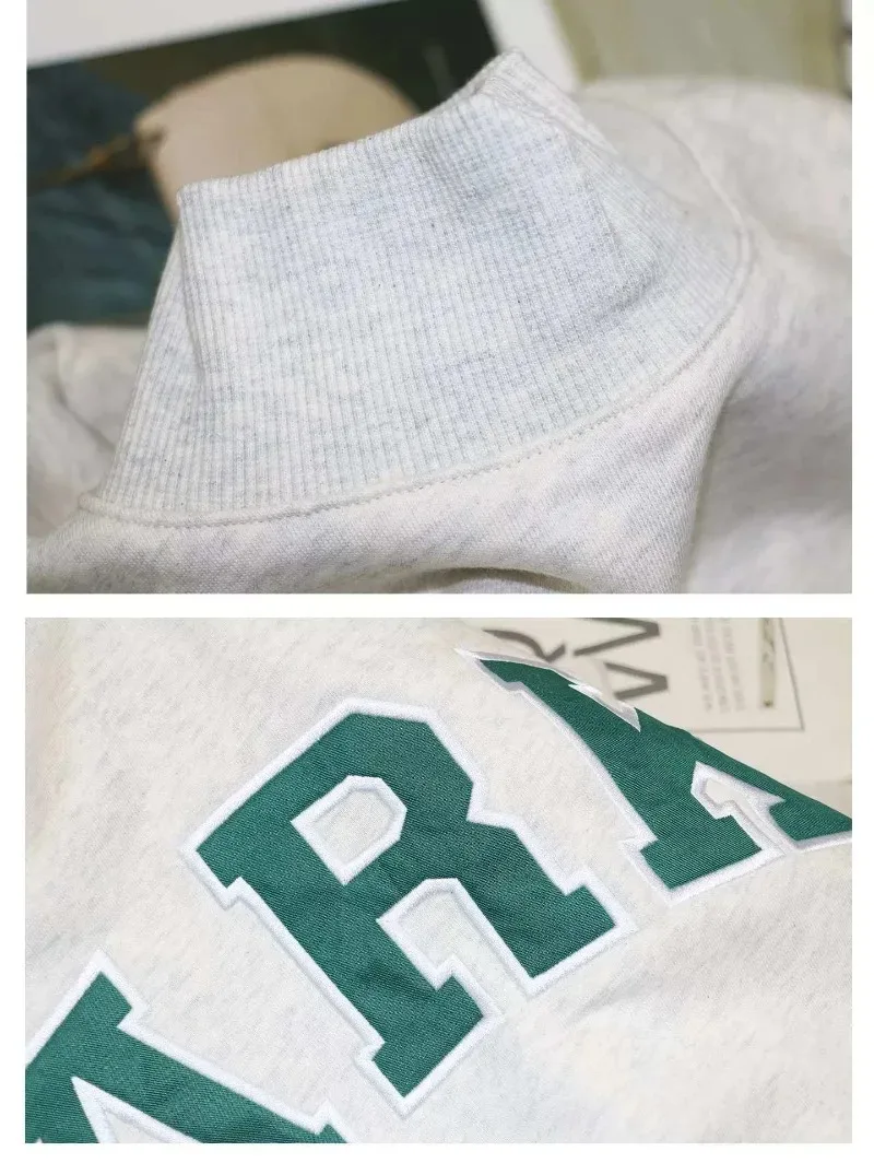 Autumn Winter Women's Pullover Hooded Sweatshirt with Letter Print and Zipper Closure