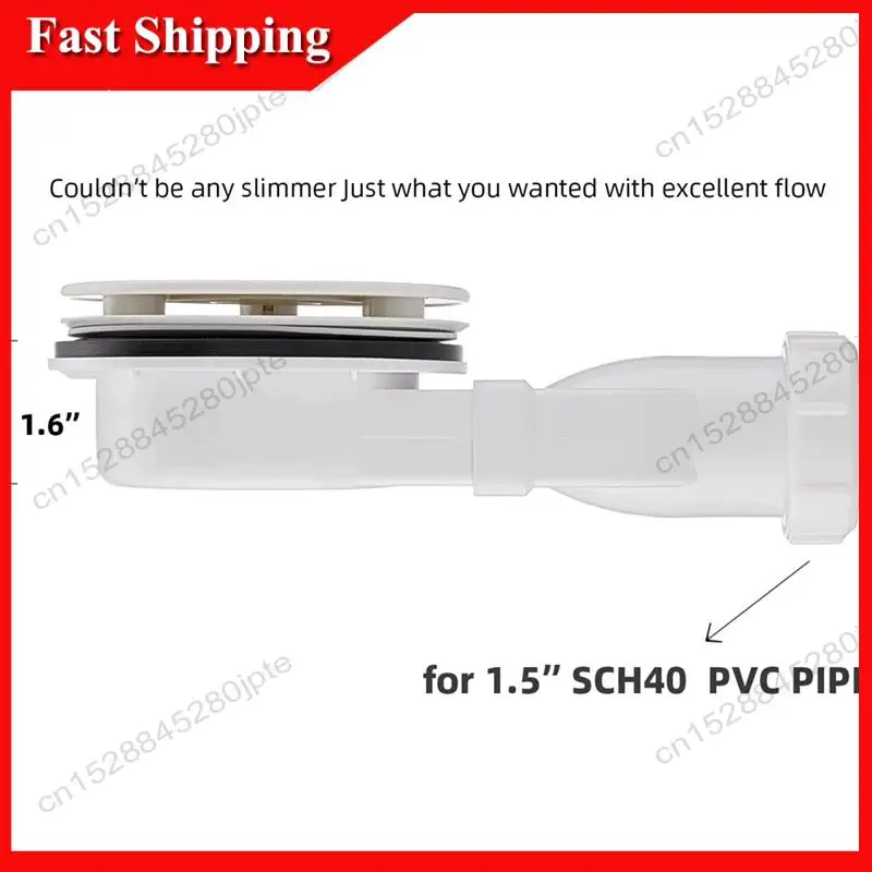 -ABUB Low Profile Shower Drain Chrome Plated ABS Shower Tray Siphon Slim Drain 90Mm 36 L/Min Water Flow, Trap Side Drain