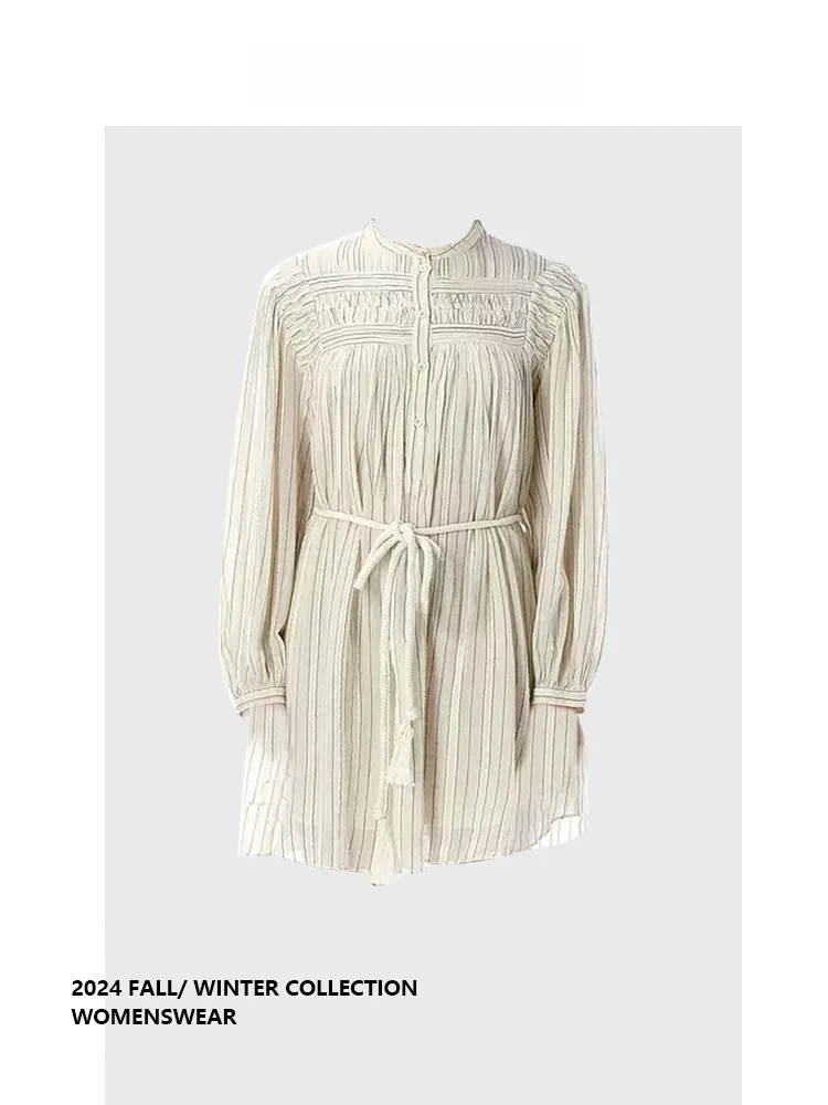 

Forever 21 round Neck Pleated Shirt Dress Women's Slimming Skirt Autumn New Style Casual Comfortable plus Size Zipper Closure