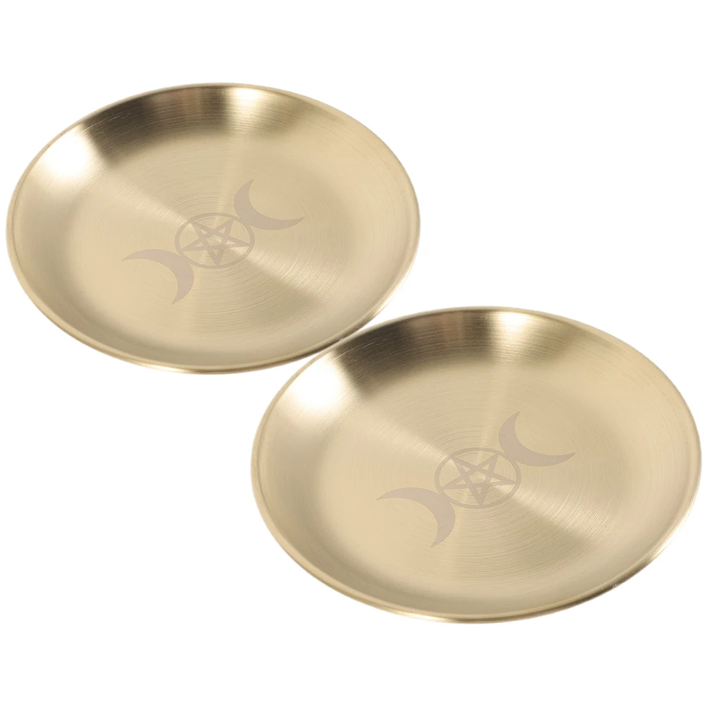 

2 Pcs Plate Gold Silver Storage C Tray C Holder Altar Metal Plate Decorative Decorative Tray Practical