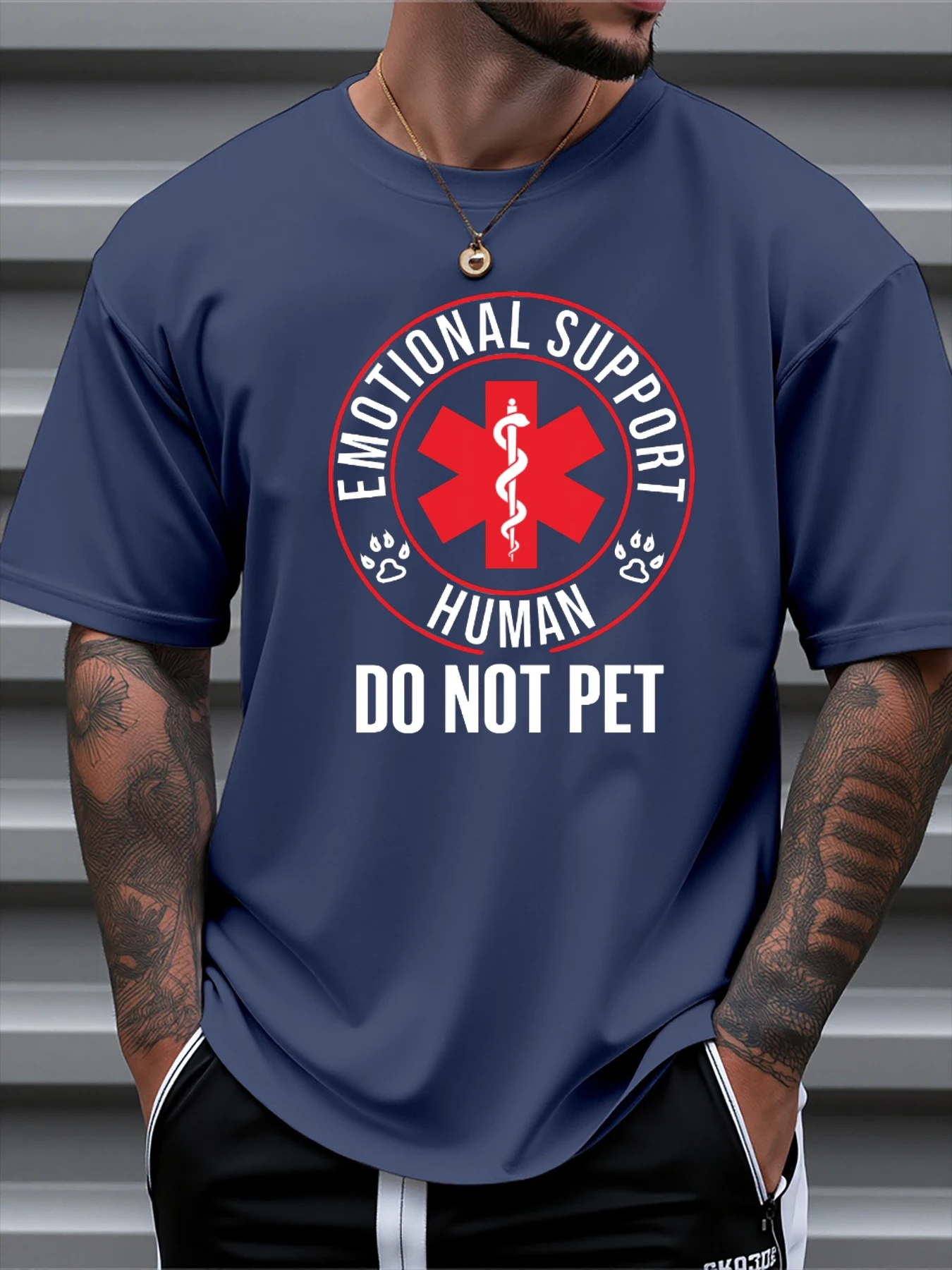 

Футболка для мужчин, 100% хлопок, летняя эмоциональная поддержка человека, не питомца, принт, повседневная облегающая футболка с круглым вырезом и короткими рукавами, топ