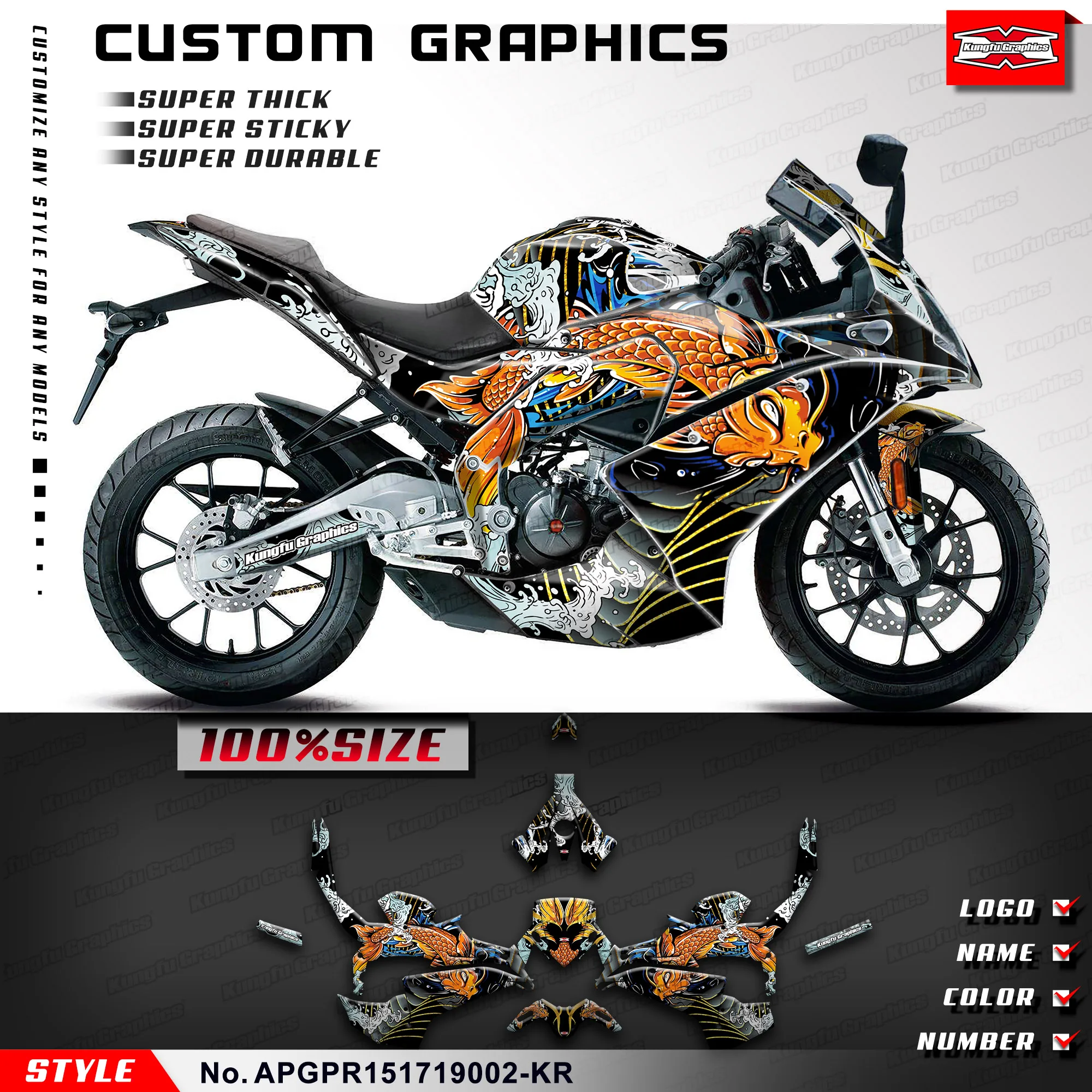 KUNGFU GRAPHICS Adhesive Sticker Wrap Design Kit for Aprilia GPR 150 GPR150 2017 2018 2019,  APGPR151719002-KR