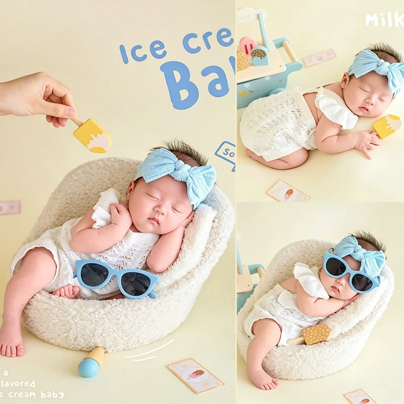 cute-girl-newborn-ice-cream-theme-photo-outfit-white-hollow-romper-blue-big-bow-headband-studio-shooting-costume-baby-showergift