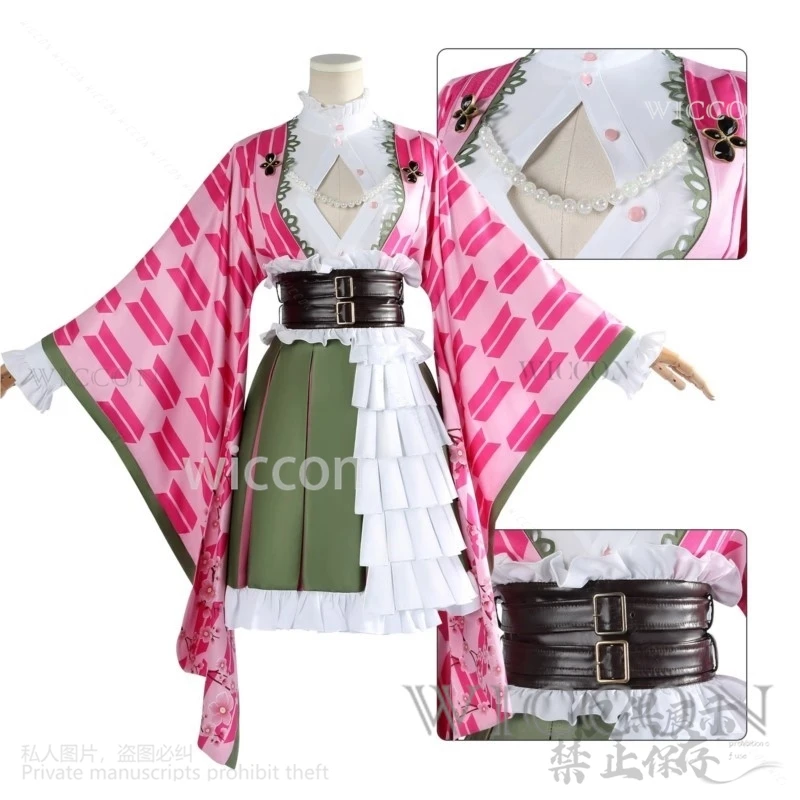 Kanroji Mitsuri Anime Dämon Mörder Cosplay Kostüm Für Frauen Mädchen Erwachsene Halloween Weihnachten Kimono Lolita Kleid Perücken Angepasst