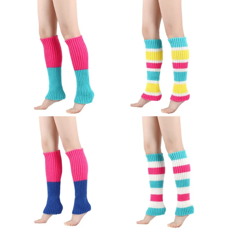 Colorful Wool Knitted Sock Covers, Fluorescent Color Leg Covers, Fall and Winter Women's Party Multi-color Warm Foot Covers