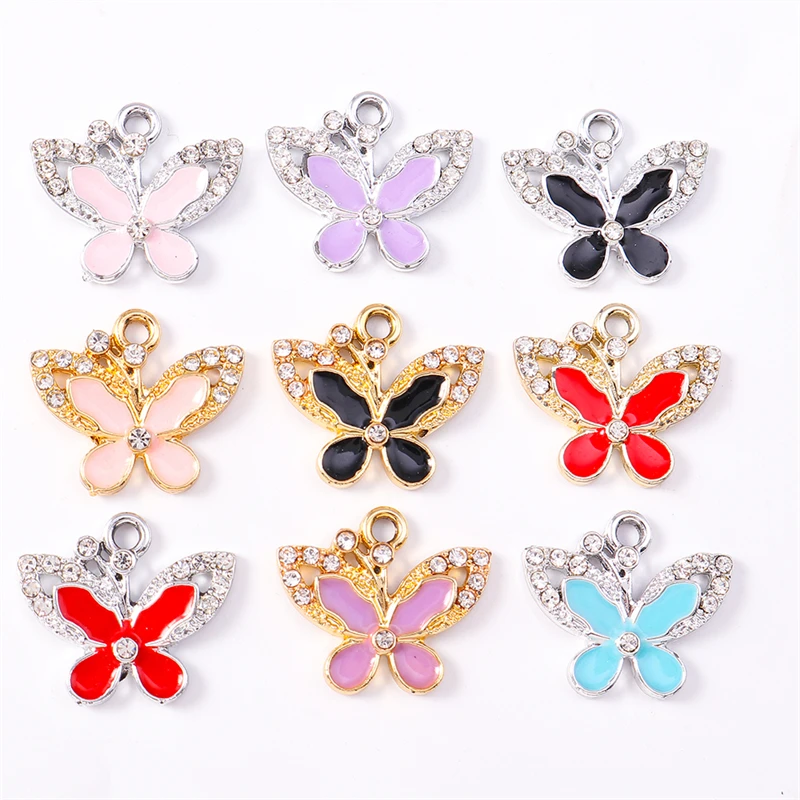 

Duarte 20Pcs/Lot Cute Crystal Enamel Flying Butterfly Charms Pendants for Making Earrings Necklaces DIY Crafts Jewelry Findings