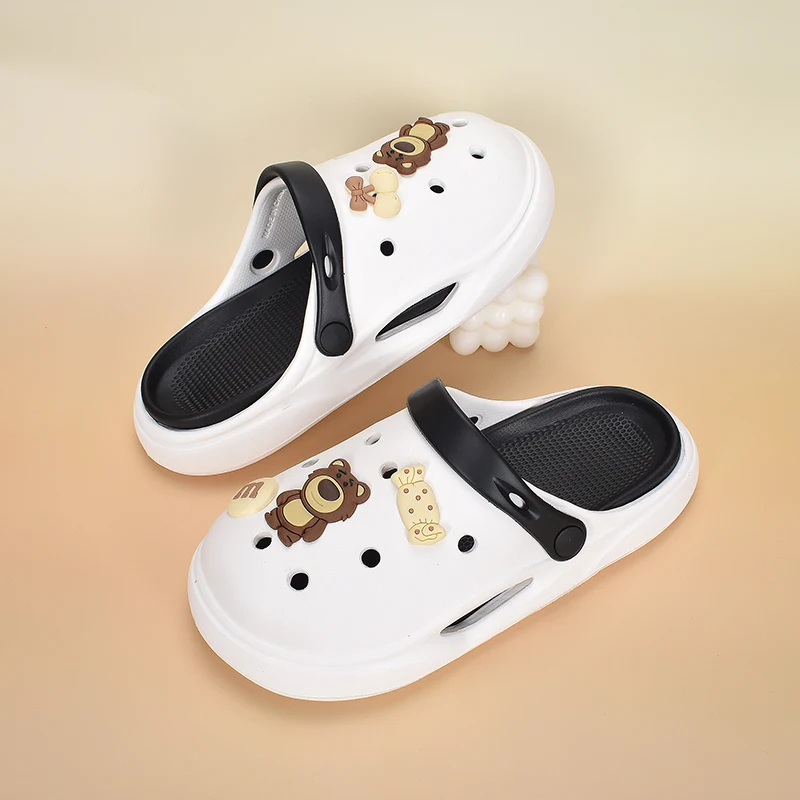 

Новые модные женские сандалии с рисунком медведя, нескользящие полые сабо на плоской подошве, удобные дышащие туфли
