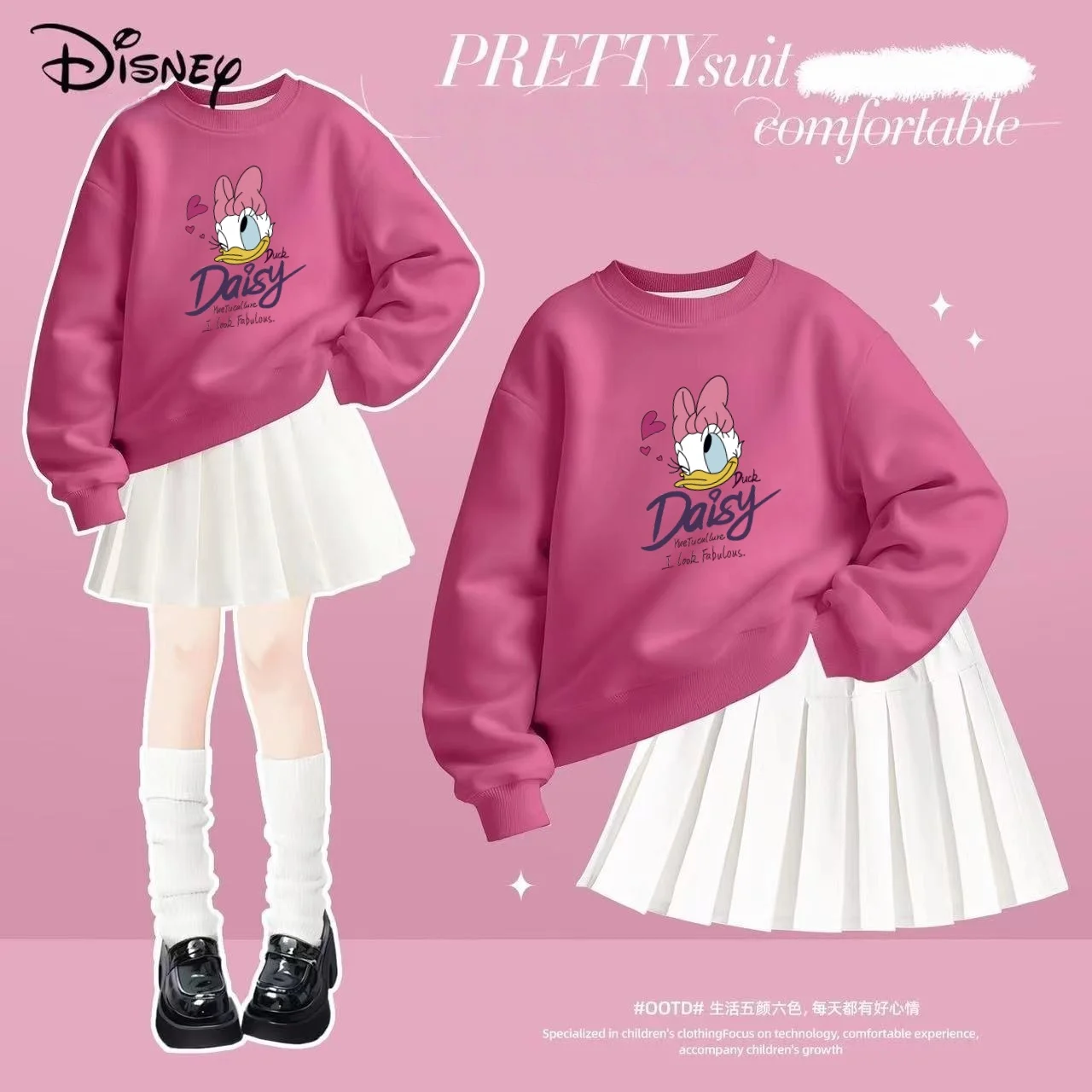 

Осенний комплект хлопковой одежды Disney для маленьких девочек, детские толстовки с принтом ромашки, пуловер, топ и плиссированные юбки, костюм из 2 предметов, наряды