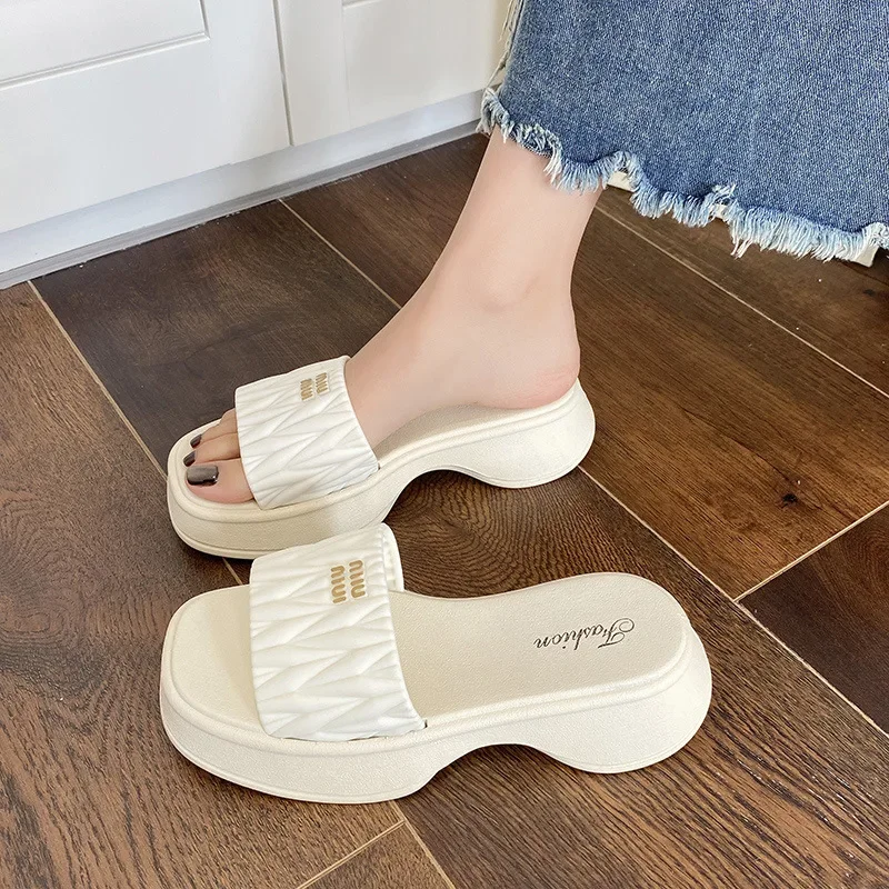 2024 Summer Women\'s Open Toe Casual Slippers Women Fashion Platform High Heel Female Slides Shoes Comfortable Wedge Sandals