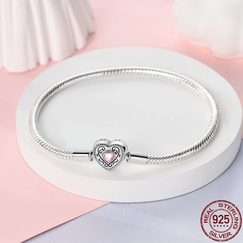 S925 Sterling Silver Vintage Heart Snake Bone Bracelet Fit Original Design Charms DIY Jewelry Bracelet For Women Fine Gift Hot