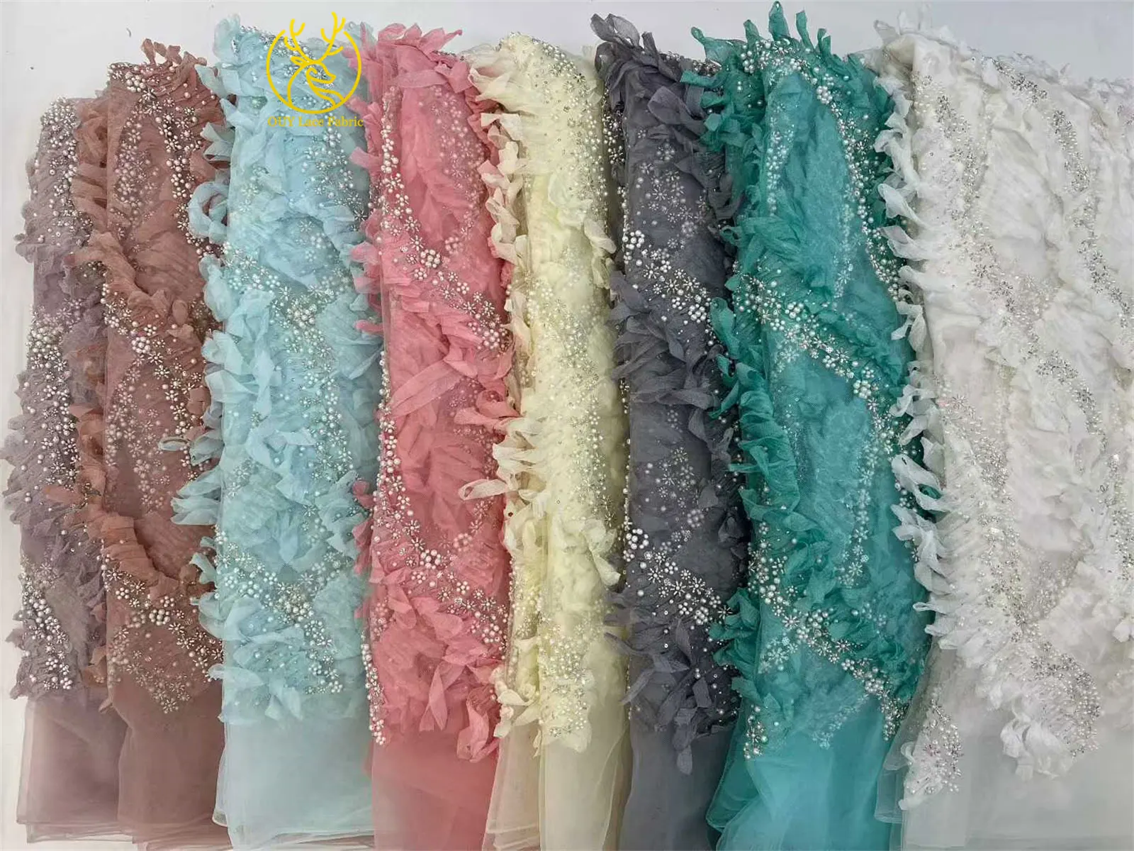 3D Mode Afrikanischer Tüll-Spitzenstoff 2026 Hochwertige Französische Pailletten-Perlen-Spitze für Brautkleider und Hochzeitskleider Nähmaterial – Detail 2