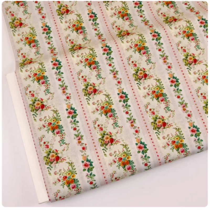 Vintage Floral Wall Covering in Pure Cotton Poplin Fabric, European-Style Floral Print Plant-Inspired DIY Dress Hair Decoration