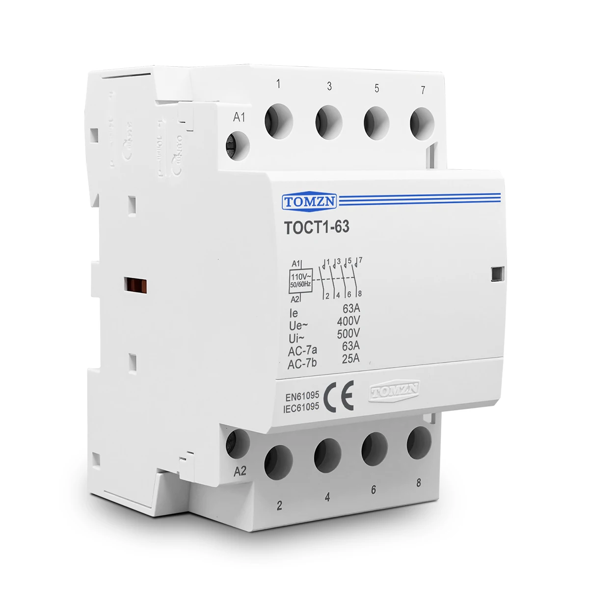 TOMZN TOCT1 4P 63A 110V COIL 400V~ 50/60Hz DIN Rail Household AC Modular Contactor  4NO or 2NO 2NC Contactors