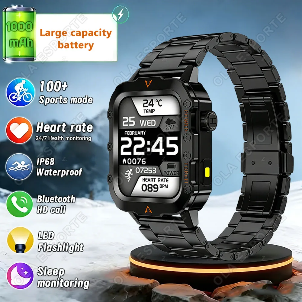 

Новые военные смарт-часы с аккумулятором 1000 мАч, для мужчин, для спорта и фитнеса, с отслеживанием активности, водонепроницаемые IP68, с тактическим фонариком, прочные смарт-часы HW12