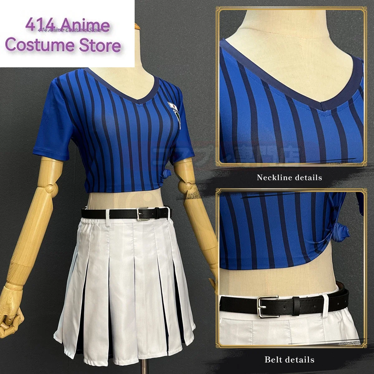 Blue Lock Anime Anri Teieri Cosplay Costume Wig Cheering Squad Skirt Uniform Stripe T-shirt Stockings Rose Net Synthetic