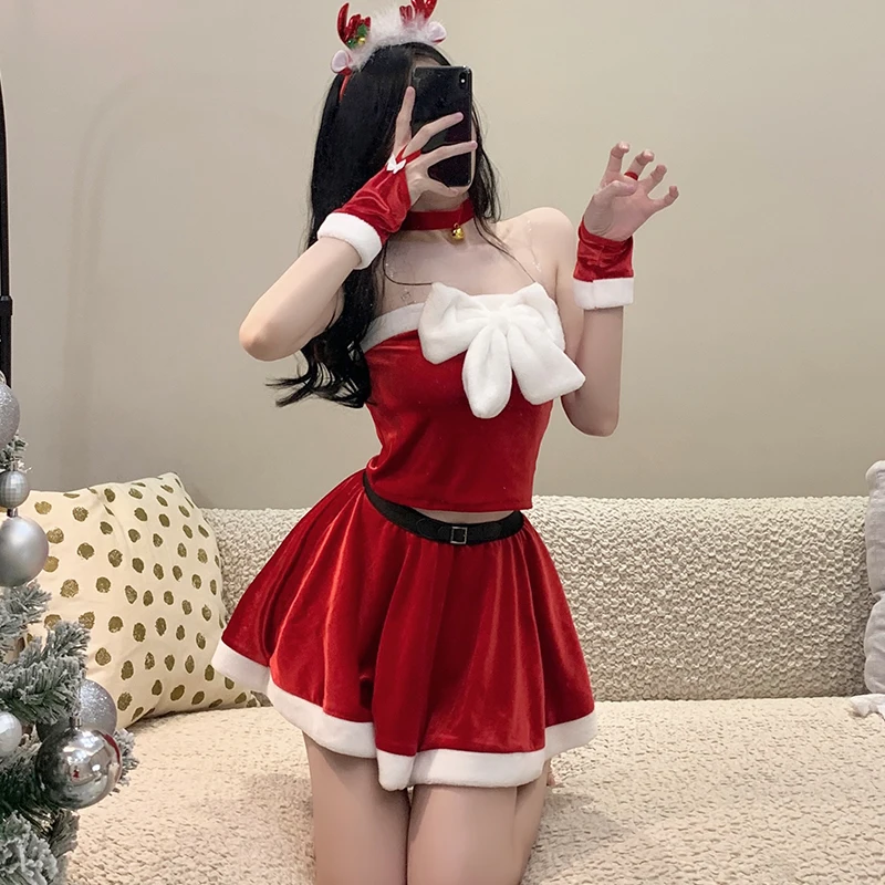 

Sexy COS Halloween Rabbit Costume Girl Costume Maid Costume New Year Christmas Dress Red Set