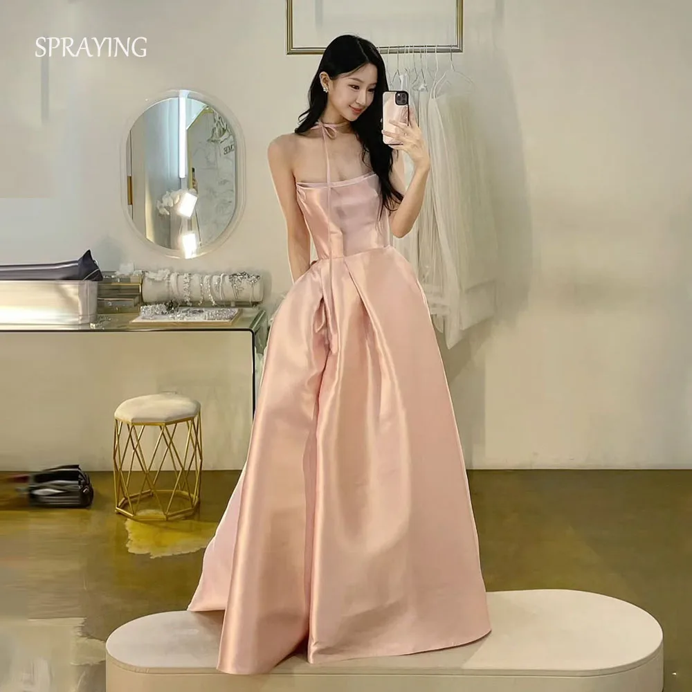 SPRAYING Elegant Pink Satin Evening Dress Korea Wedding Photo Shoot  Strapless A line Long Bridal Party Dress Corset Customized - AliExpress 320