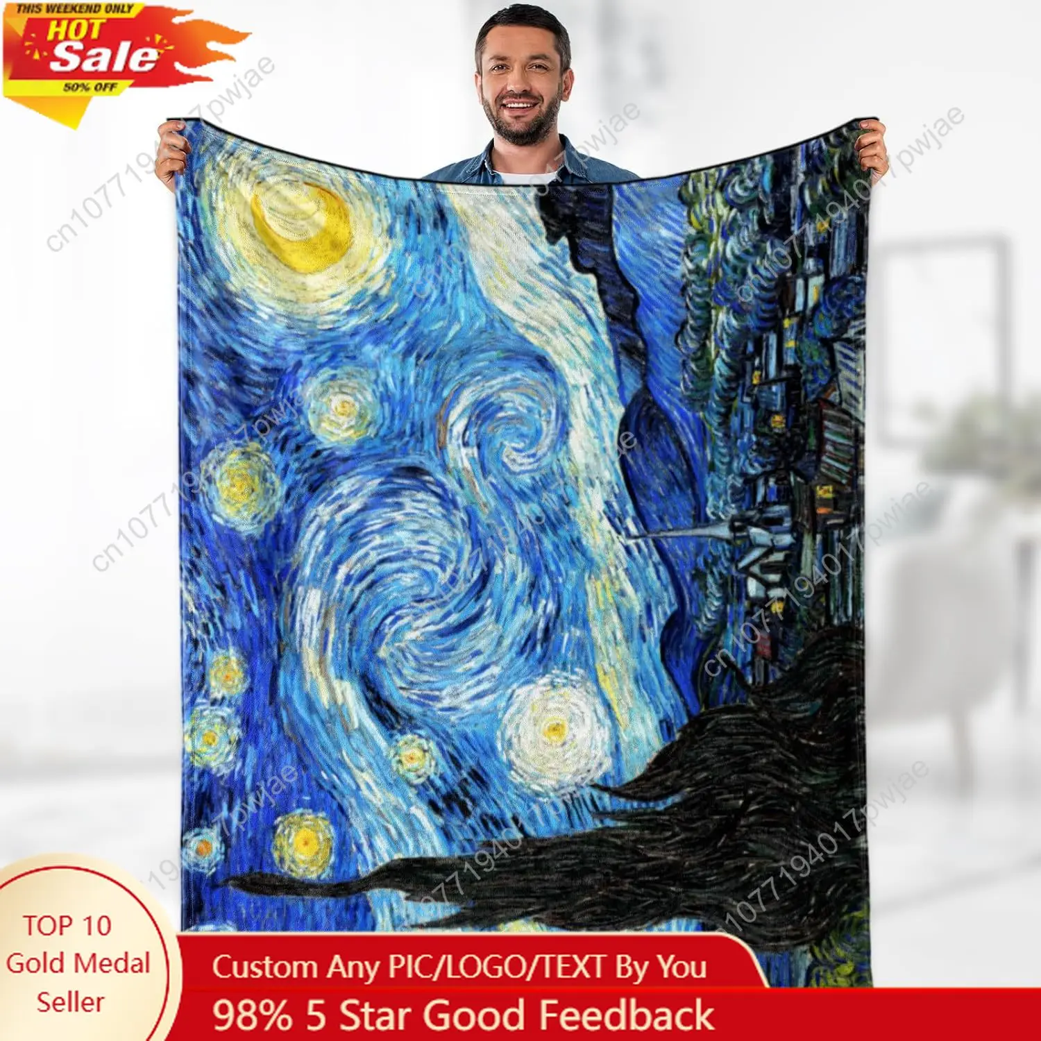 

Aimego The Starry Night Throw Blanket - Abstract Country Artistic Art Print Gifts for Women Men Kids Dad Lightweight Fleece Cozy