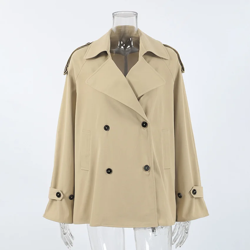 2025 herbst Herbst Spitze-up Graben Mantel Frauen Mode Revers Langarm Breite Schulter Windjacke Pendeln Jacken Weibliche outwear