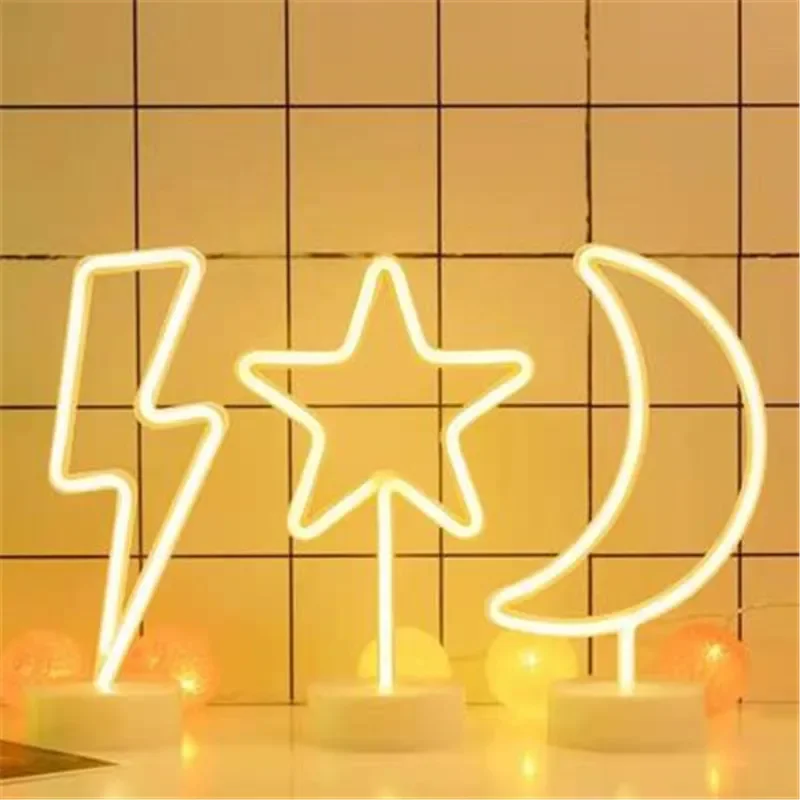 Star Moon Lightning Neon Light Sign Lamp USB LED Night Lights Decoration for Home Wedding Party Gifts Neon Lamp with Base