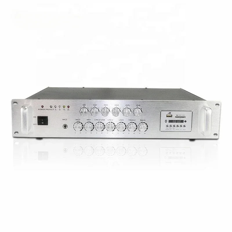 PA System 6 channel 80w Mini Audio Amplifier 2U Silver 6-Zone Voltage Amplifier