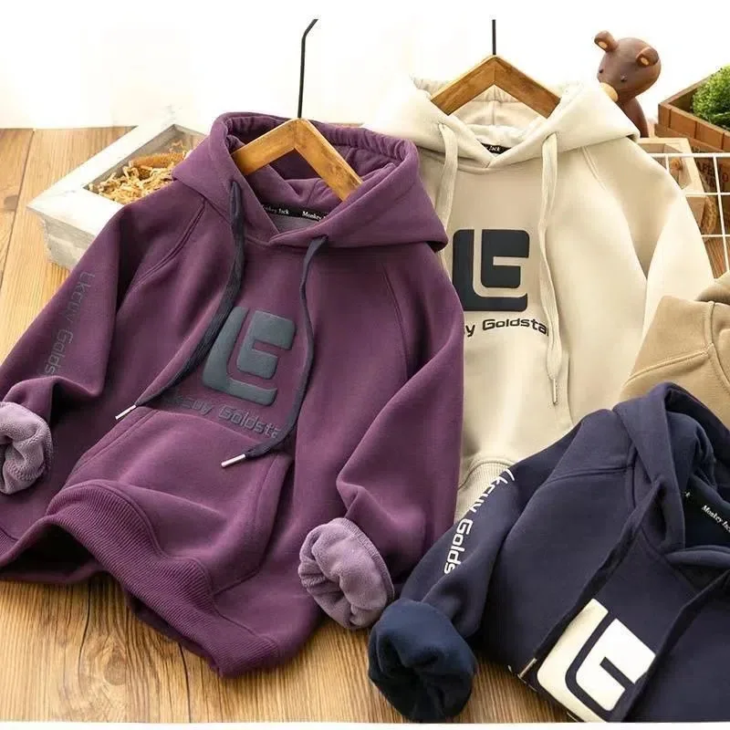 

Winter Girls Boys Warm Hooded Fleece Lined Sweatshirt Jackets School Kids Track Hoodie Child Workout Jumper Coat Tops 3-16 Years