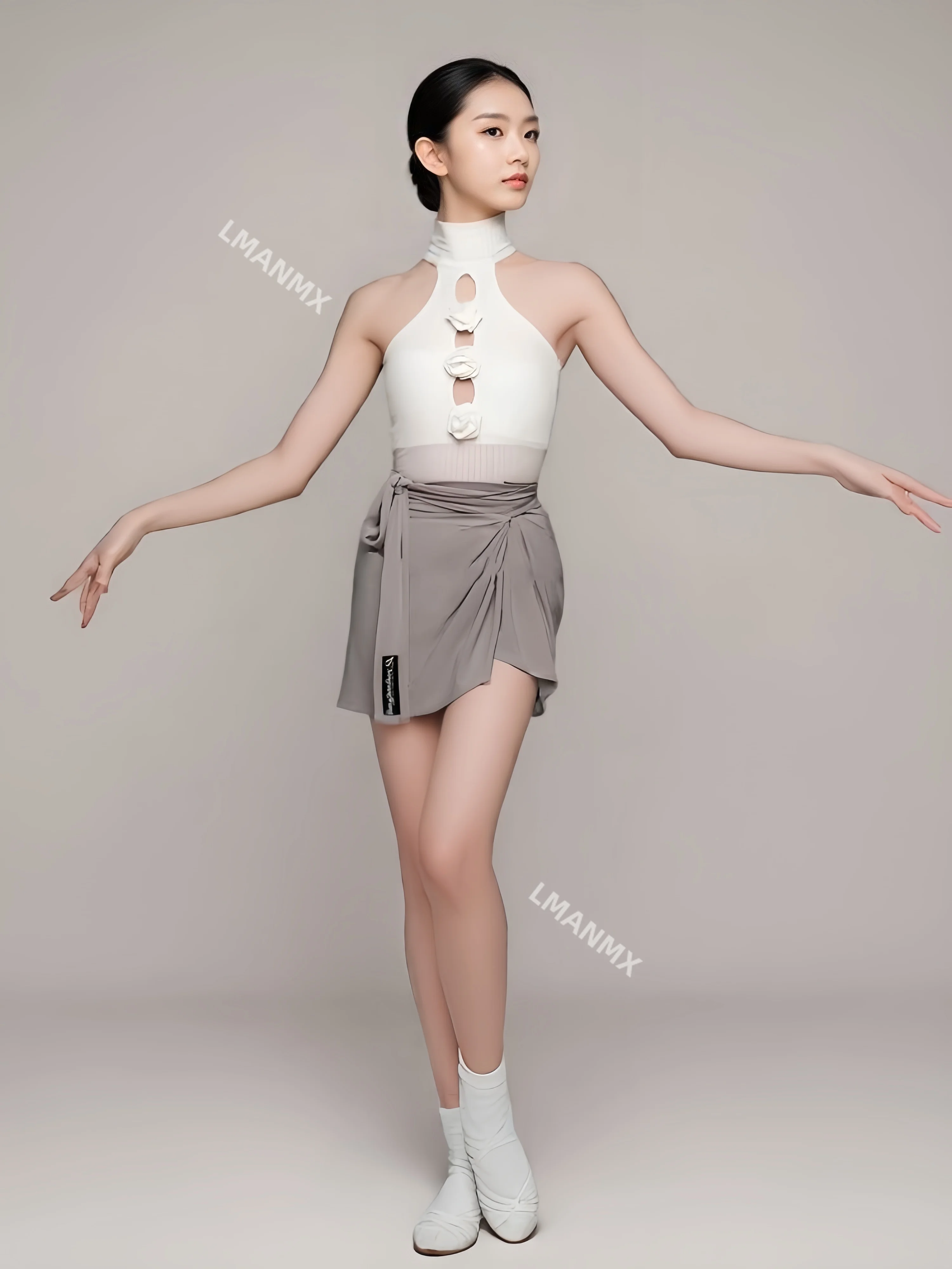 2025 New Children's Latin Dance Dress Jacquard Thread Three Flower Sleeveless Top Strap Short Skirt Versatile Practice Dress