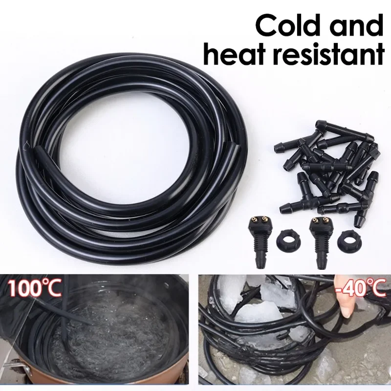 Car Windshield Wiper Spray Hose Set Auto Cleaning Wipers Adjustable Nozzle 2/1M Rubber Water Spray Hose I T Y Splitter Connector