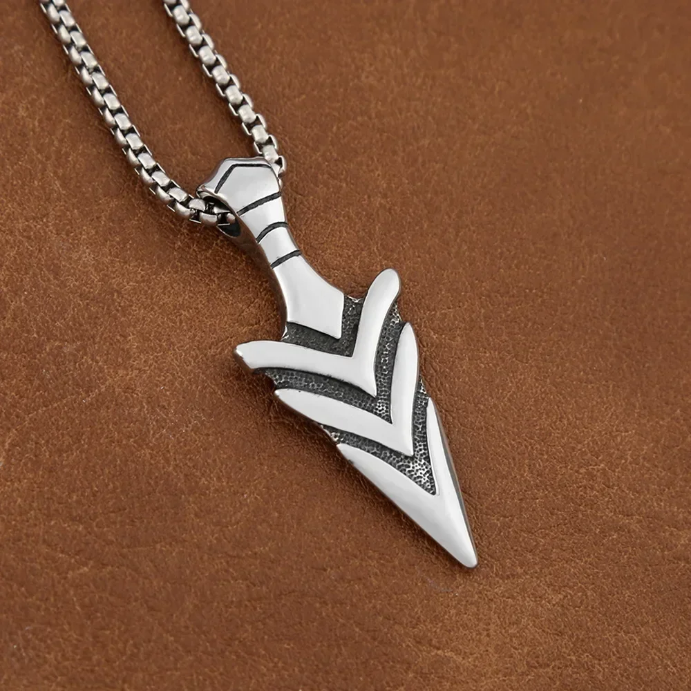 Punk Retro Viking Spear Weapon Arrow Pendant Necklace Men\'s Cool Hip Hop Amulet Jewelry Gift