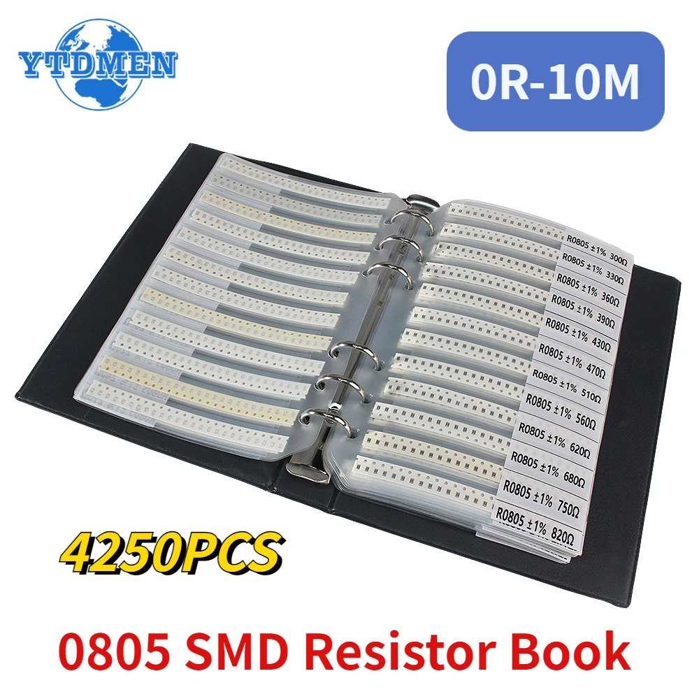 4250PCS 0805 1% SMD Resistor Assortment Kit Sample Book 0R-10M Resistance 170Values Resistors Set