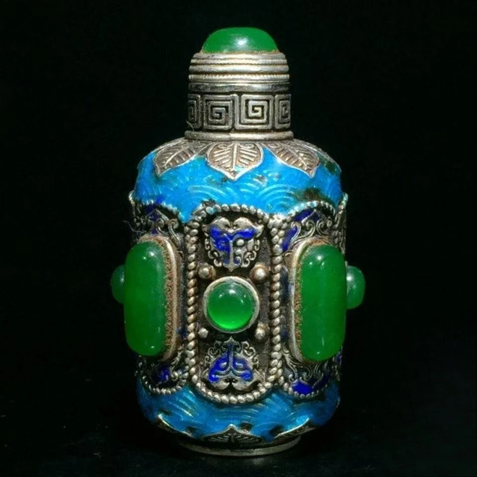 Handmade Antique Silver Cloisonne Snuff Bottle Vintage Decoration Collectible Gift