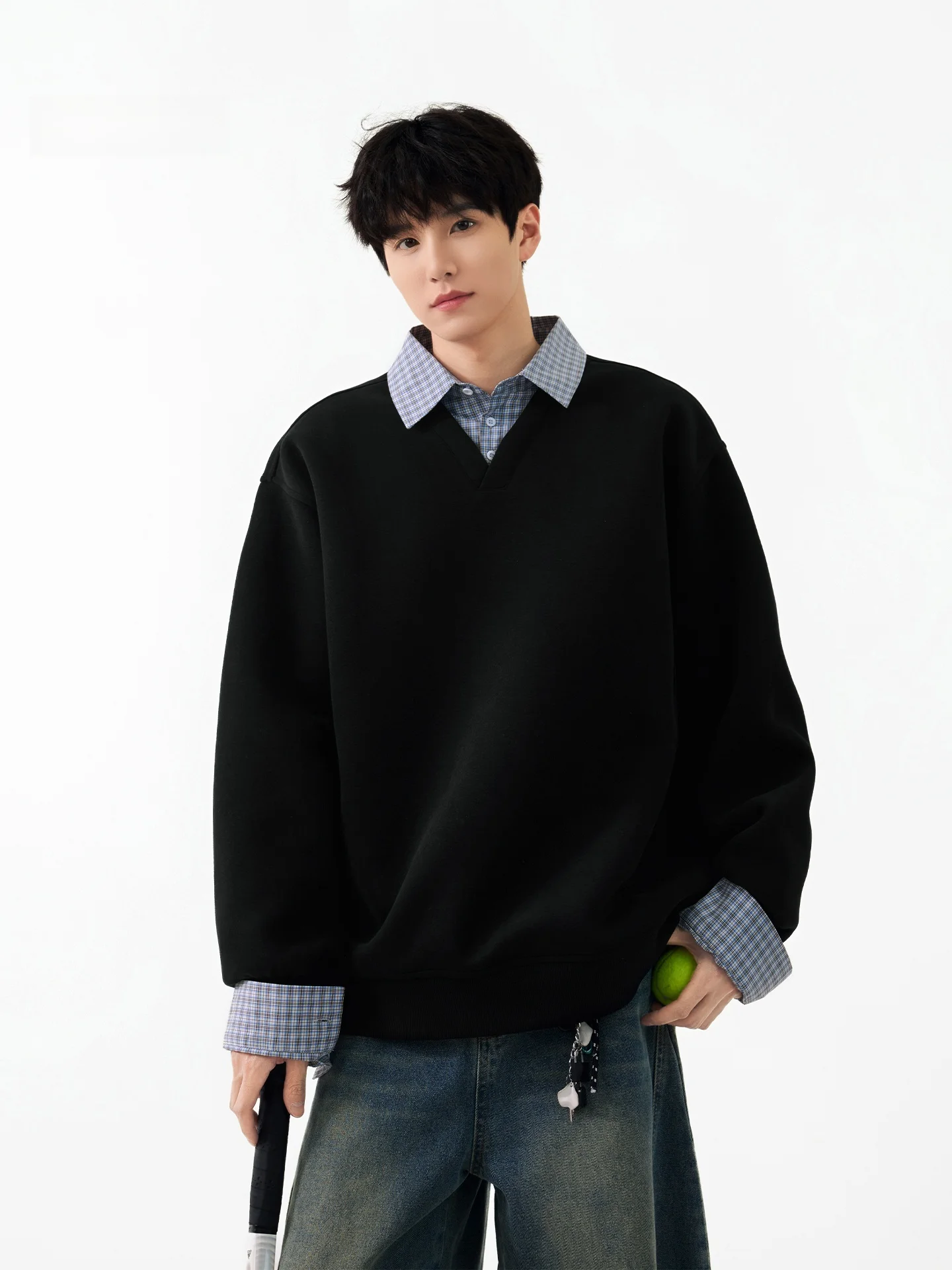 

Мужская толстовка American Sle Heavyweight в клетку с эффектом двухслойности, осенне-зимняя, утепленная, повседневная, свободного кроя, с длинными рукавами