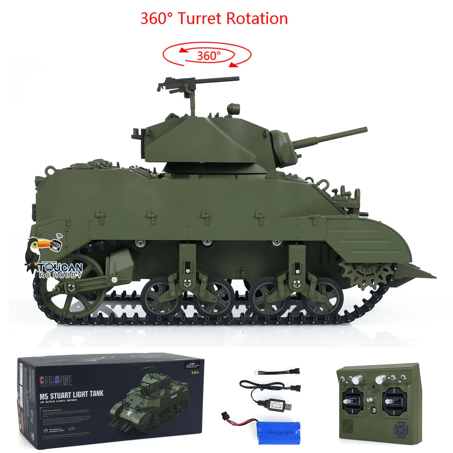 Toys 1/16 Scale RTR Tank US Stuart M5A1 British VI Light Tank High-Speed Sound Lights Radio Control Finished Panzer Vehicle Cars