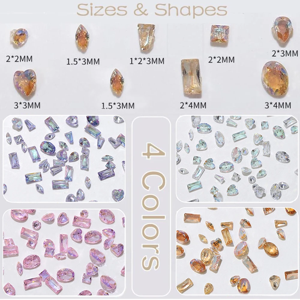 50 قطعة البريق البسيطة أورورا الزركون حجر الراين مسمار سحر ثلاثية الأبعاد مختلط شكل الزجاج الماس مسمار الأحجار الكريمة DIY بها بنفسك مانيكير الديكور