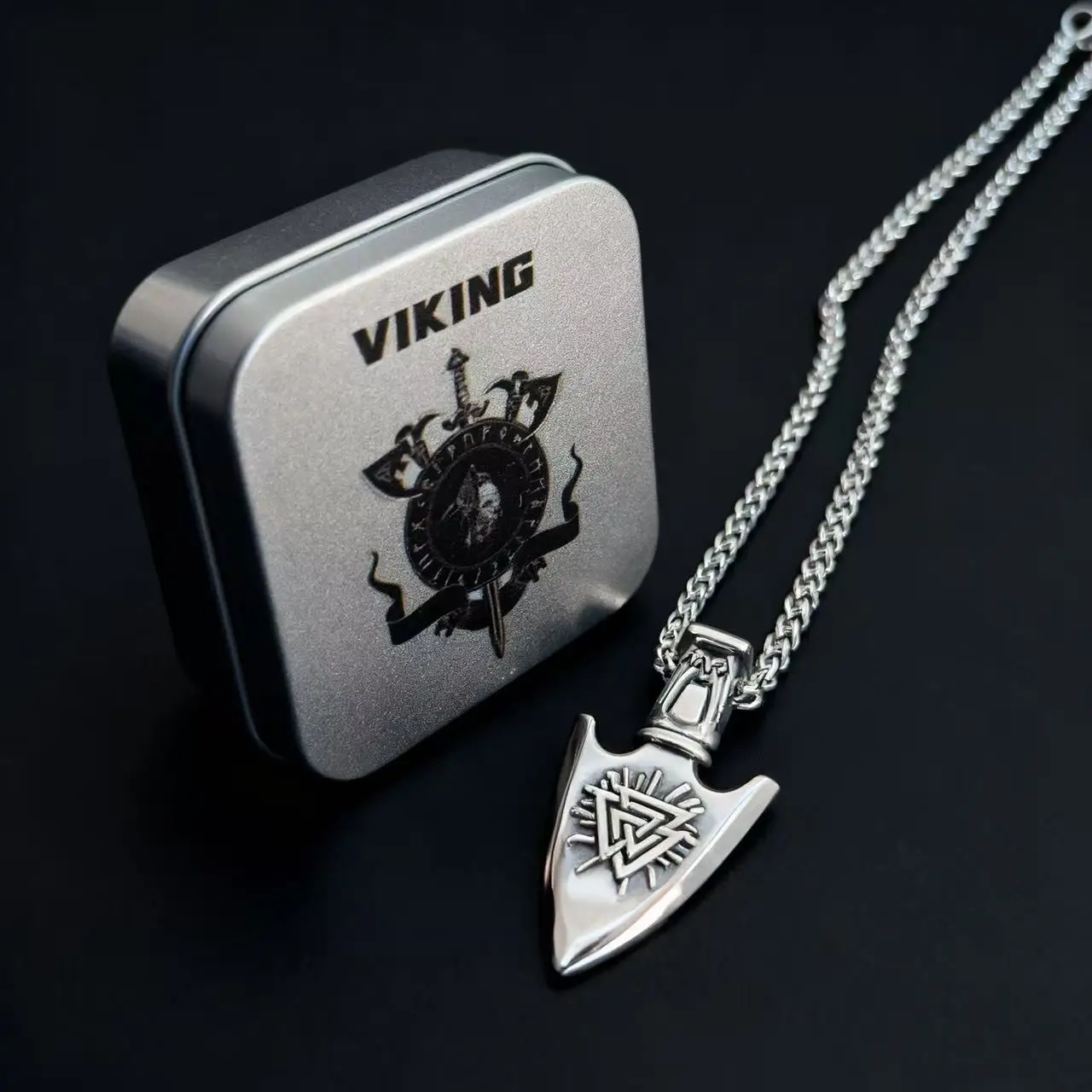 HNSP Viking Style Nordic Odin\'s Knot Rune 316L Stainless Steel Pendant Necklace For Men Jewelry Accessories