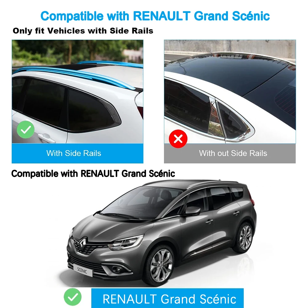 2Pcs Roof bars For RENAULT Grand Scénic (Mk. IV), 5-dr MPV, 2017+  Aluminum Alloy Side Bars Cross Rails Roof Rack Luggage